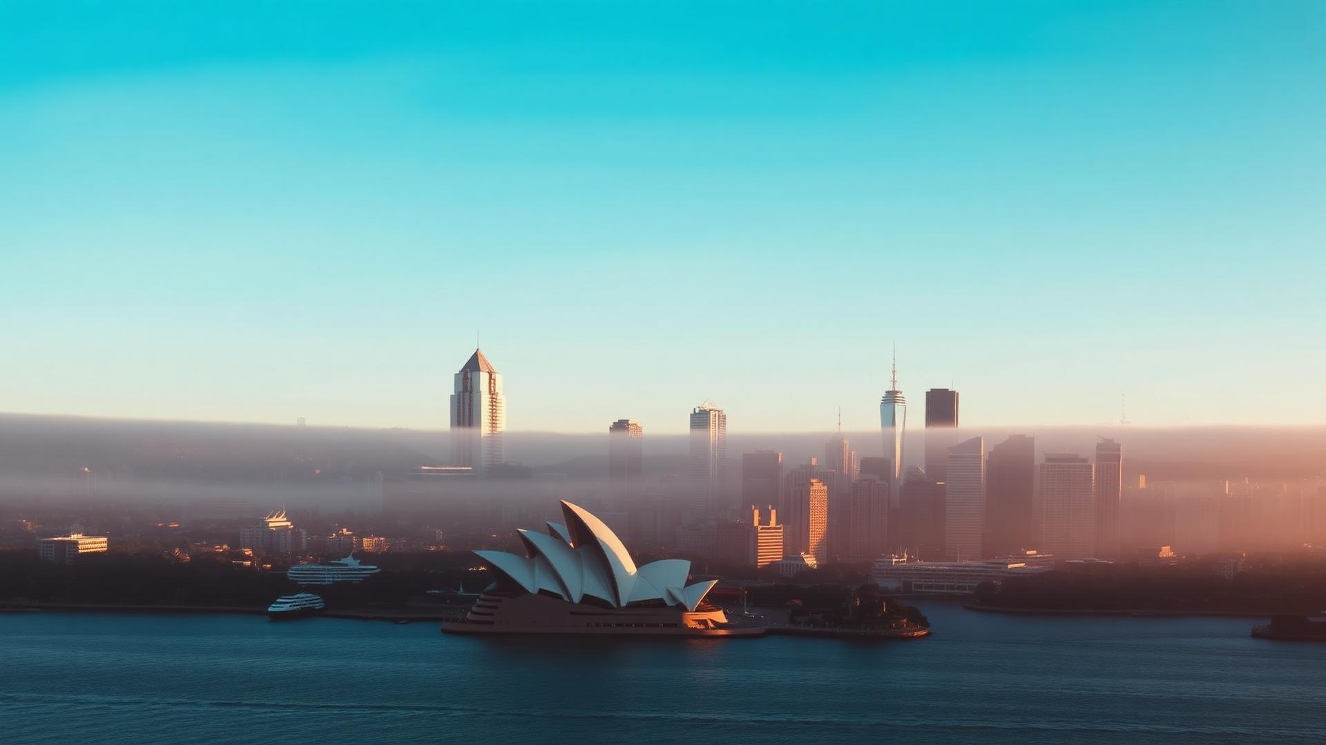 Sydney harbour and CBD skyline at golden hour